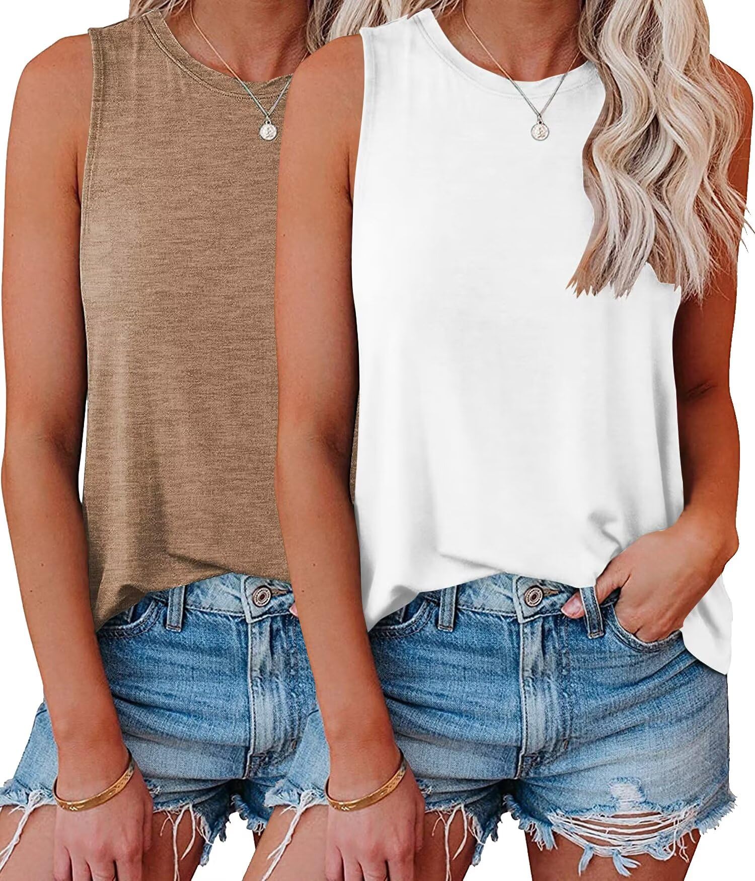 Photo 1 of ***ONLY ONE***
KKJ 2 Pack Womens Tank Tops Workout Basic Tees Summer Clothes Fashion Outfits Crew Neck Sleeveless Loose Fit Casual Shirts