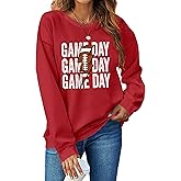 HQP Game Day Sweatshirt Women Football Graphic Long Sleeve Shirt Football Season Pullover Tops
