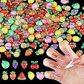 100pcs Assorted 3D Fruit Resin Nail Art Charms, Kawaii Cartoon Grapes Peach Watermelon Lemon Cherry Strawberry Pineapple Apple Carrot for Acrylic Nails DIY Slime & Craft Accessories (6-Fruit)