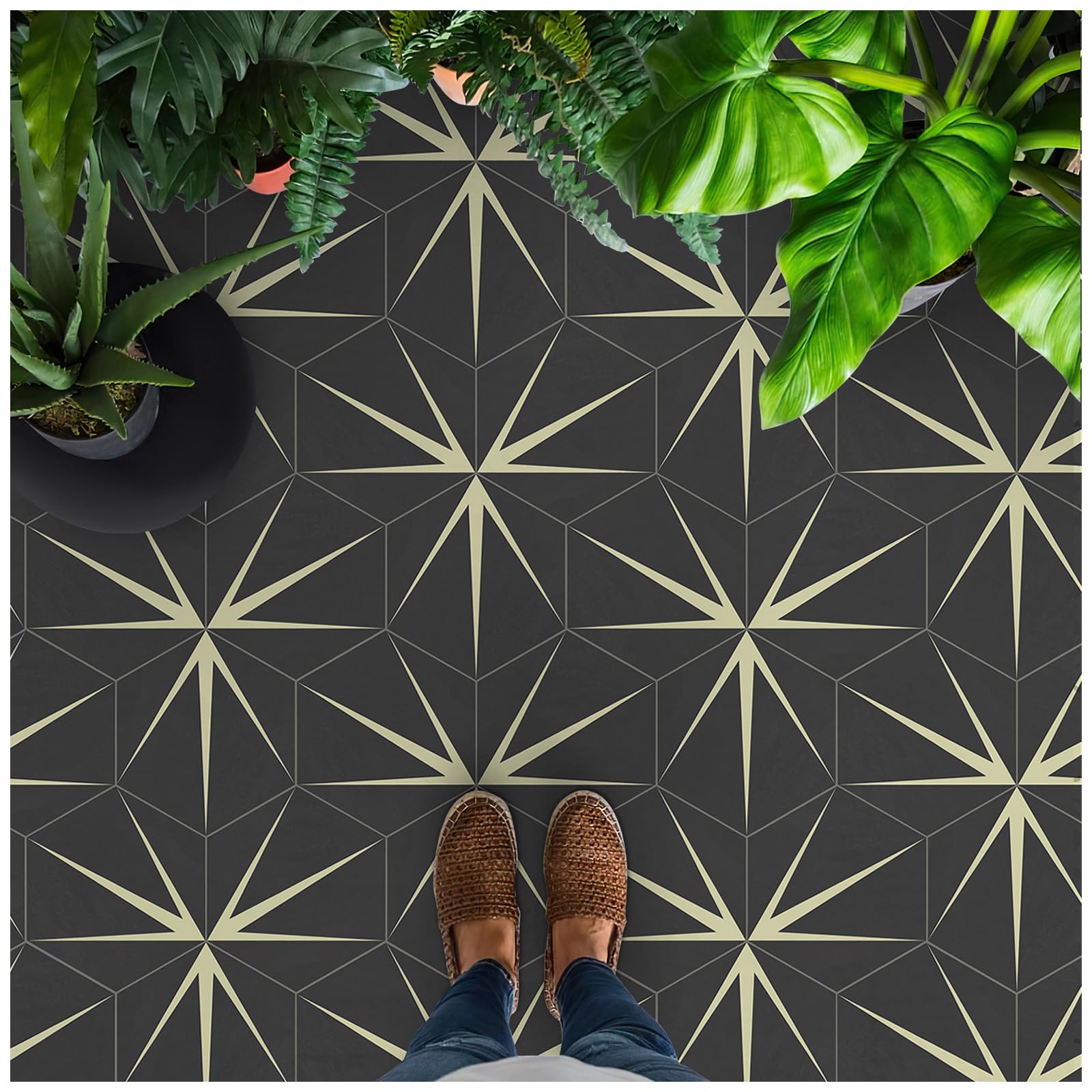 MORCART 20-Pack Hexagonal Peel and Stick Floor Tiles - Grey Art Self ...