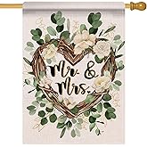 Artofy Mr. and Mrs. Just Married Large Decorative House Flag, Romantic Wedding Love Heart Flowers Wreath Yard Garden Outside Decor, Engagement Anniversary Outdoor Home Decoration Double Sided 28 x 40
