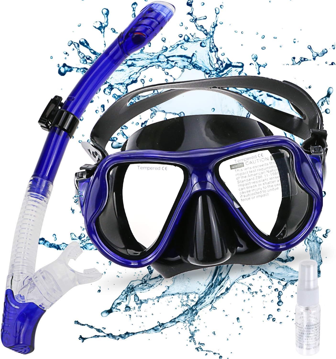 Gifort Snorkel Set, Snorkel Mask, Snorkeling Mask with Tempered Glass, Anti-fog Diving Mask for Men and Women, Crystal Clear View & Easy Adjustable Strap for Snorkeling, Diving, Swimming (Blue)