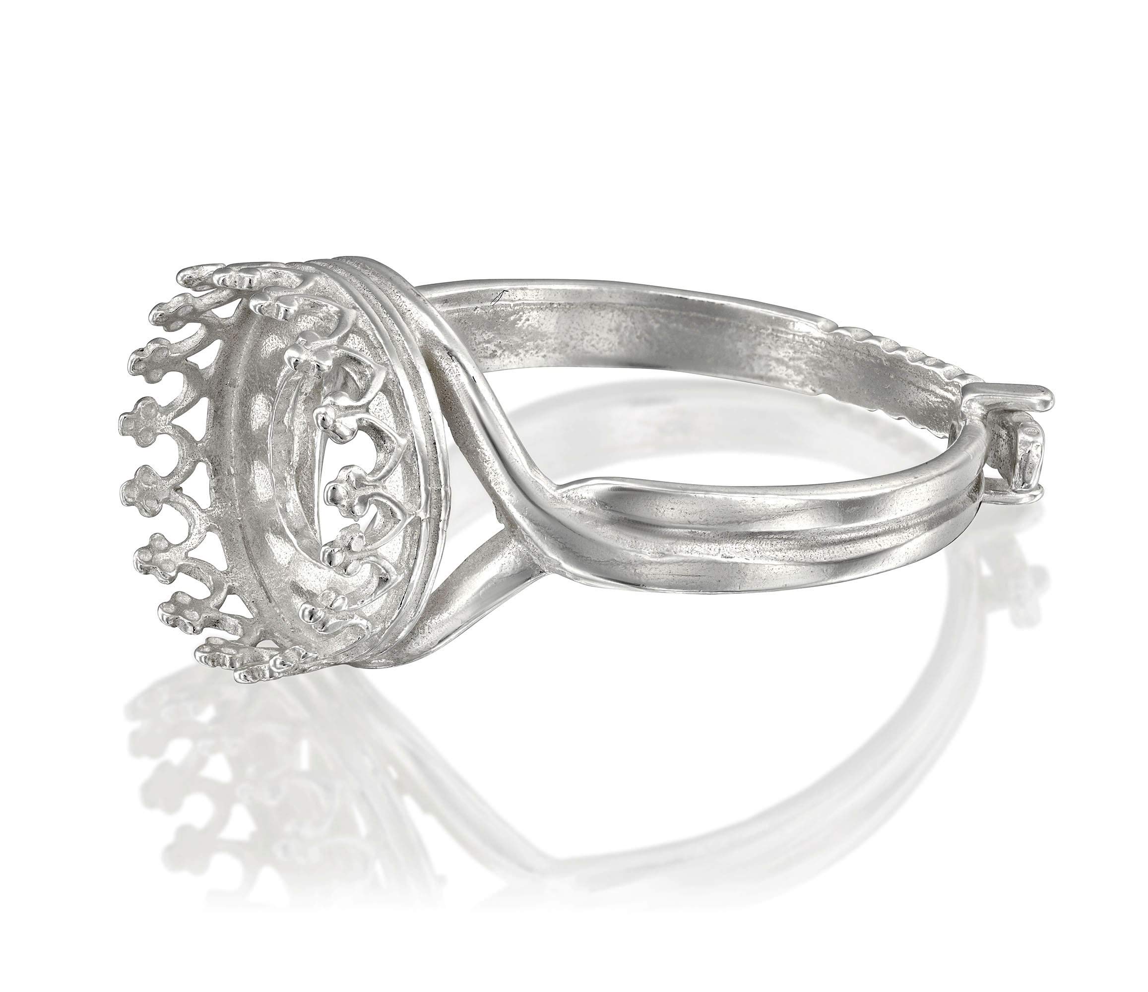 925 Sterling Silver Adjustable Ring with 10mm Round Bezel with Crown for DIY Rings