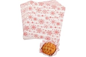 GeeRic Christmas Waxed Deli Paper Sheets for Food, 100 Pcs Food Basket Liners for Sandwiches Fries 7 * 7 Inch, X'Mas Burgers Deli Wrap Wax Paper Sheets Snowflakes Red