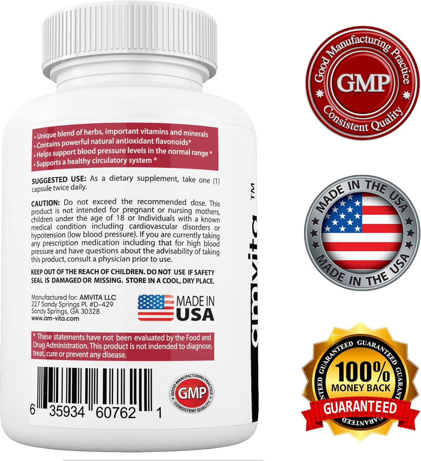 Premium Blood Pressure Support Supplement with Vitamins, Hawthorn