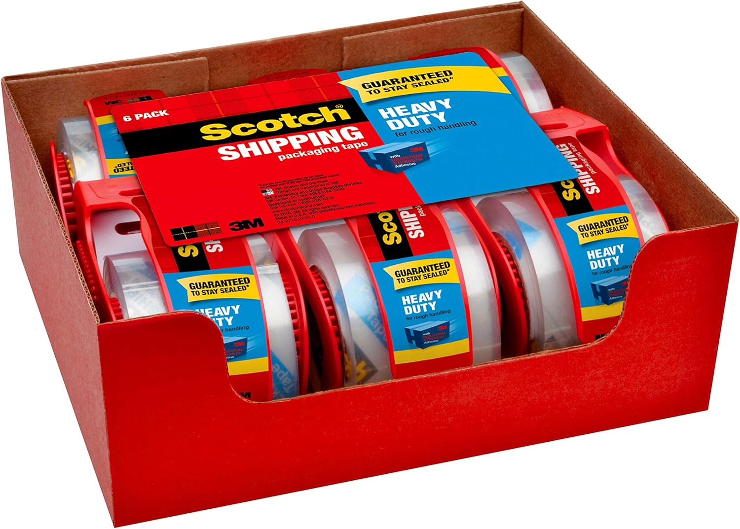 Scotch Heavy Duty Shipping Packaging Tape, 6 Rolls with Dispenser, 1.88" x 22.2 Yards, 1.5" Core, Great for Packing, Shipping & Moving, Clear (142-6) : Packing Tape : Office Products