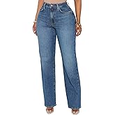 BessCops Straight Leg Jeans for Women High Waisted Wide Leg Stretchy Loose Denim Pants