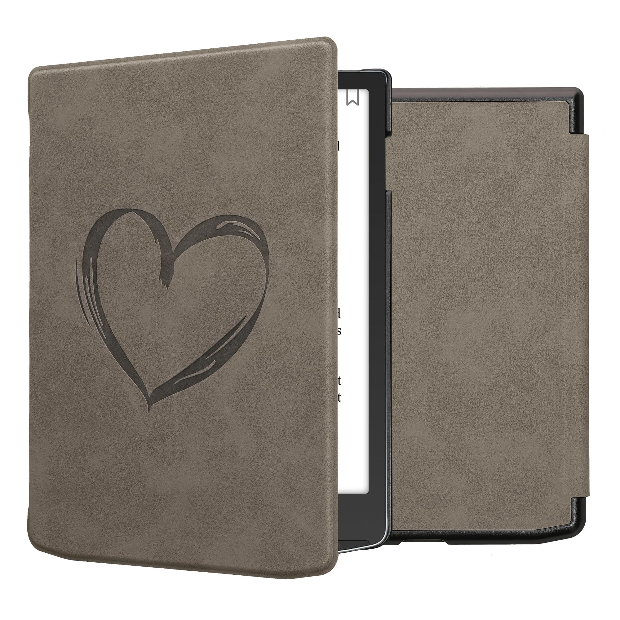 kwmobile Cover Compatible with Pocketbook InkPad 4 / Color 3 / Color 2 / Vivlio InkPad 4 Cover - eReader Case - Brushed Heart Grey