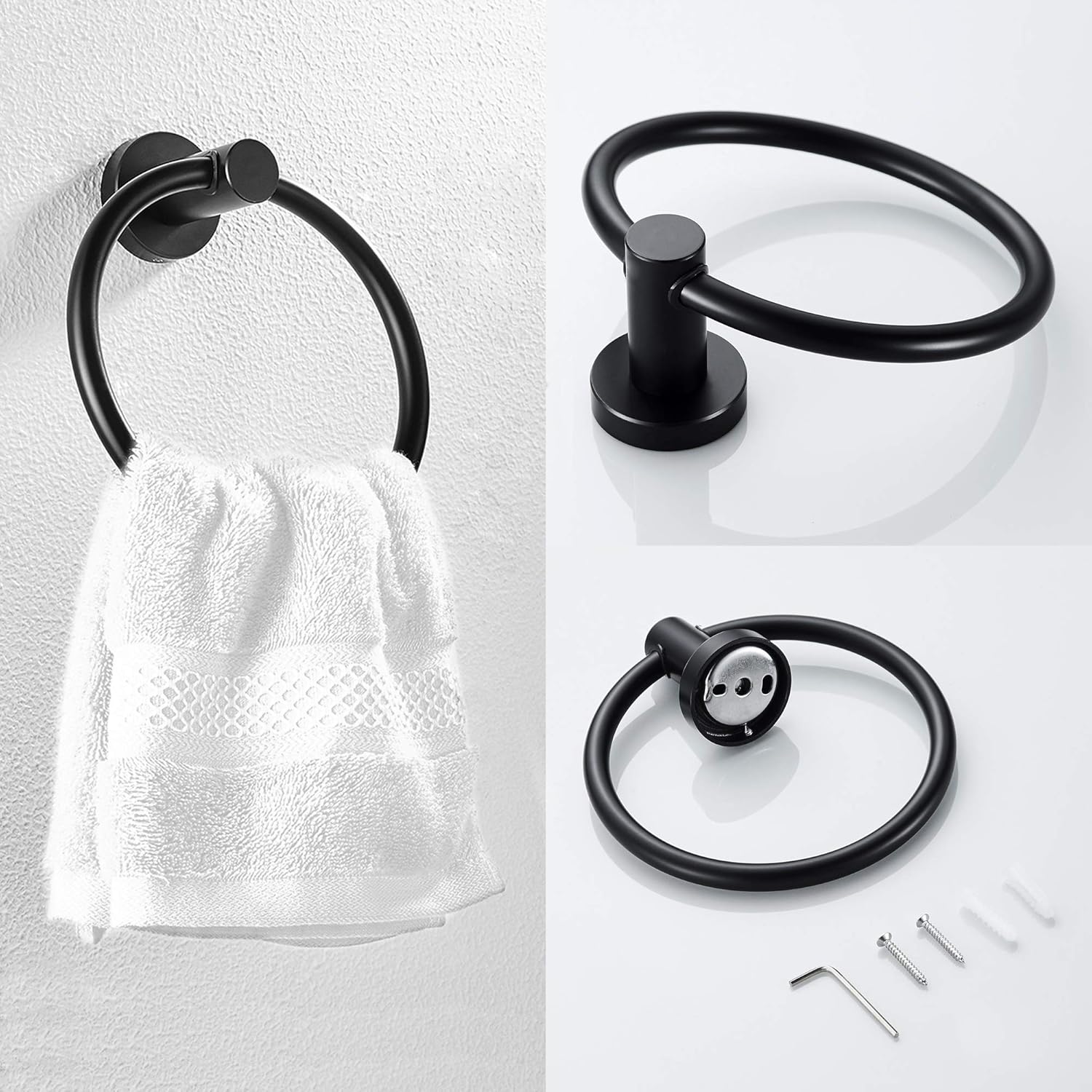 MARMOLUX ACC Bathroom Hardware Set 2 Piece-Black Towel Ring and Toilet Paper Holder Stainless Steel Bathroom Hand Towel Holder Towel Hanger Wall Mounted Matte Black MA911-2BK: Home & Kitchen