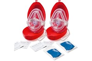 EMS XTRM Medical CPR Mask - CPR Pocket Resuscitator Mask, Oxygen Inlet, Elastic Head Strap, Clamshell Case, Antiseptic Prep Pads, and Gloves - Suitable for Adults/Child - 2 Pack