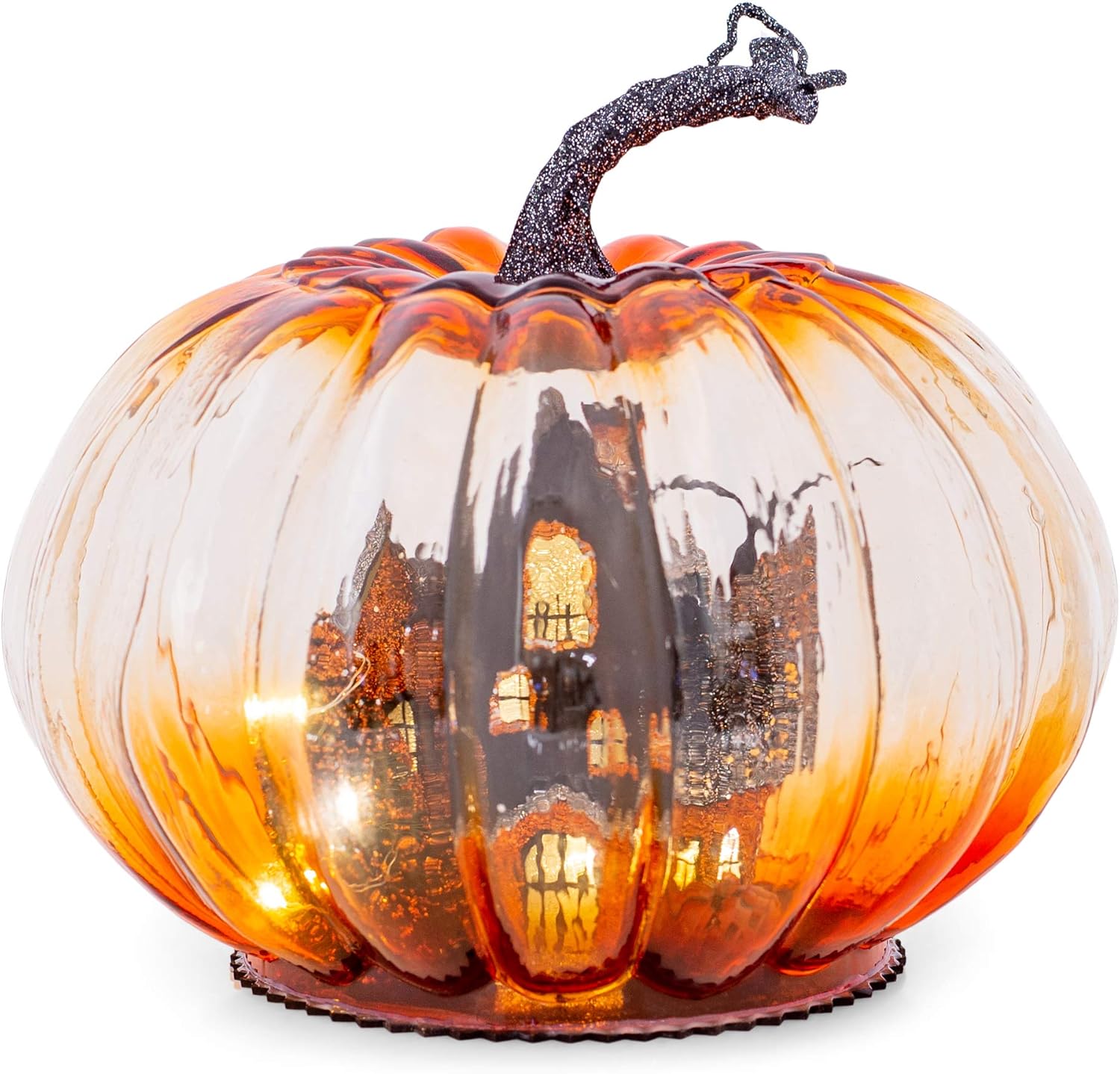 Spooky Haunted House Pumpkin LED 6 x 8 Glass Decorative Tabletop Figurine