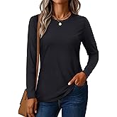 YUCOLEN Women's Cotton Long Sleeve Shirts Crewneck Cotton Basic T-Shirt Solid Color Soft Comfy Casual Tops Tees for Women