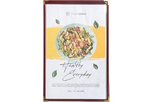 Ylittaa Menu Covers, Single Page, 1 Pocket, 2 View, for 8.5" x 14" Legal Size Paper, Pack of 6, Burgundy Edging + Gold Metal Corner, Made with Leatherette & Vinyl