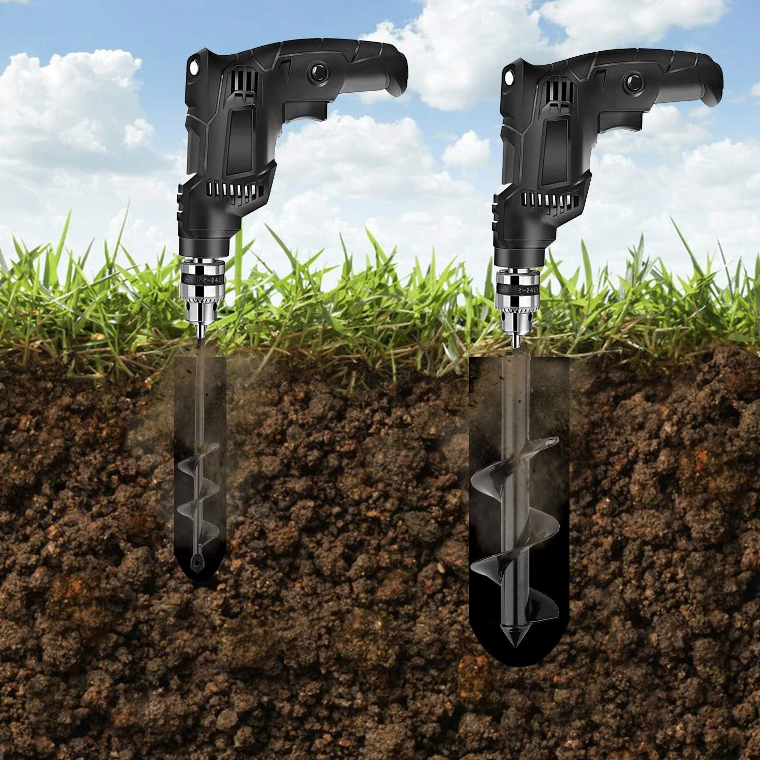Garden Auger Drill Bit Set, Baowox 2 Pcs 12" and 9" Inch Garden Rapid Planter with Garden Genie Gloves for Planter Tree Hand Cordless Drill Soil Posthole Digging Holes: Home Improvement