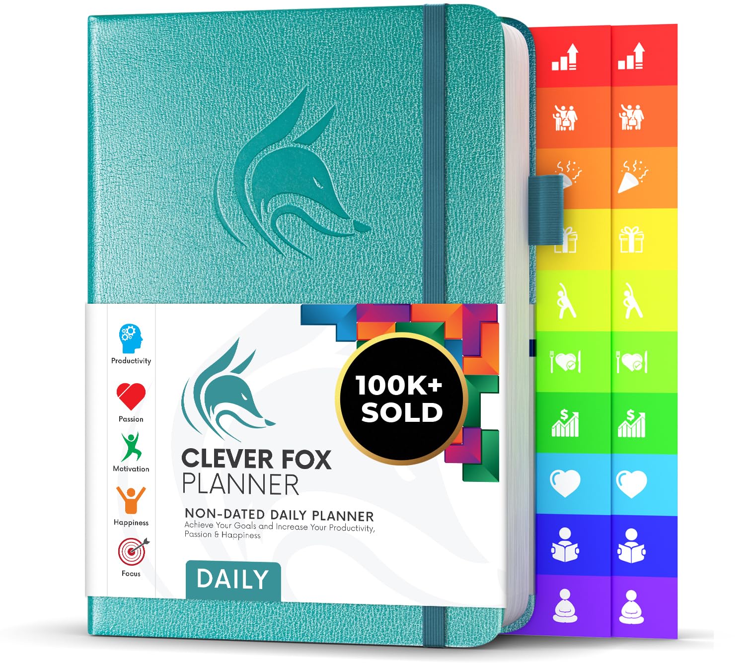 Clever Fox Planner Daily – Best Agenda & Calendar to Boost Productivity & Hit Goals – Gratitude Journal Personal Organizer – 14.5x21cm, Lasts 6 Months, Undated, Aquamarine