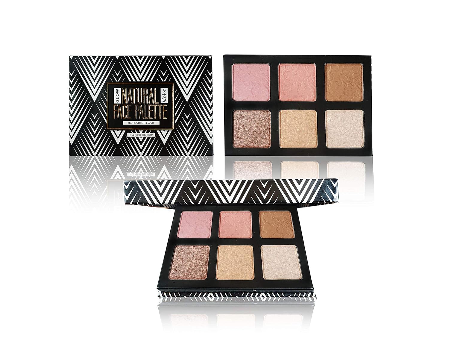 Natural (Glow) Highlighter/Blush/Bronzer Face Palette - highly pigmented