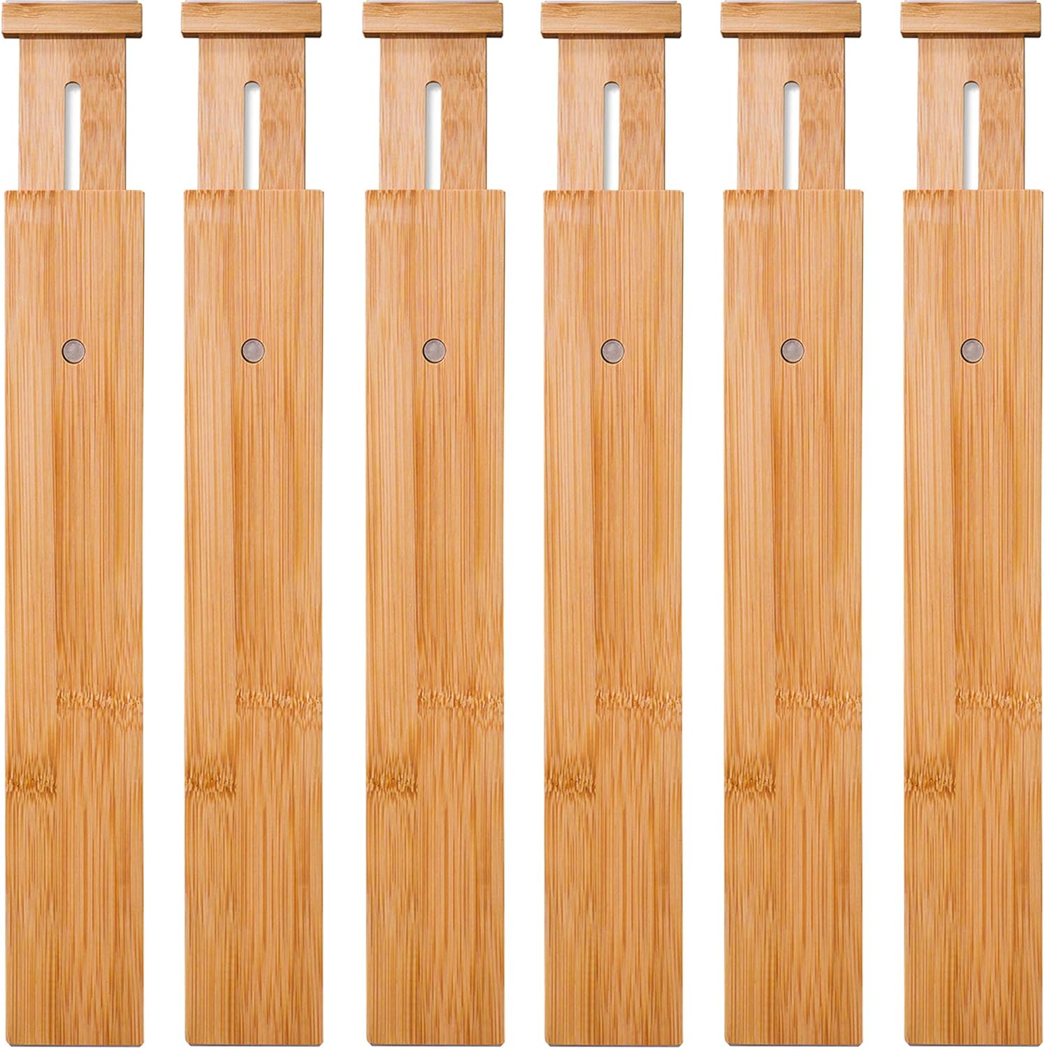 6 Pack Bamboo Drawer Dividers, Spring Loaded Adjustable Drawer Separators (2.1" High, 17.5"-21.65"), Perfect Expandable Wooden Drawer Dividers for Kitchen, Bedroom, Bathroom, Dresser & Office: Home & Kitchen