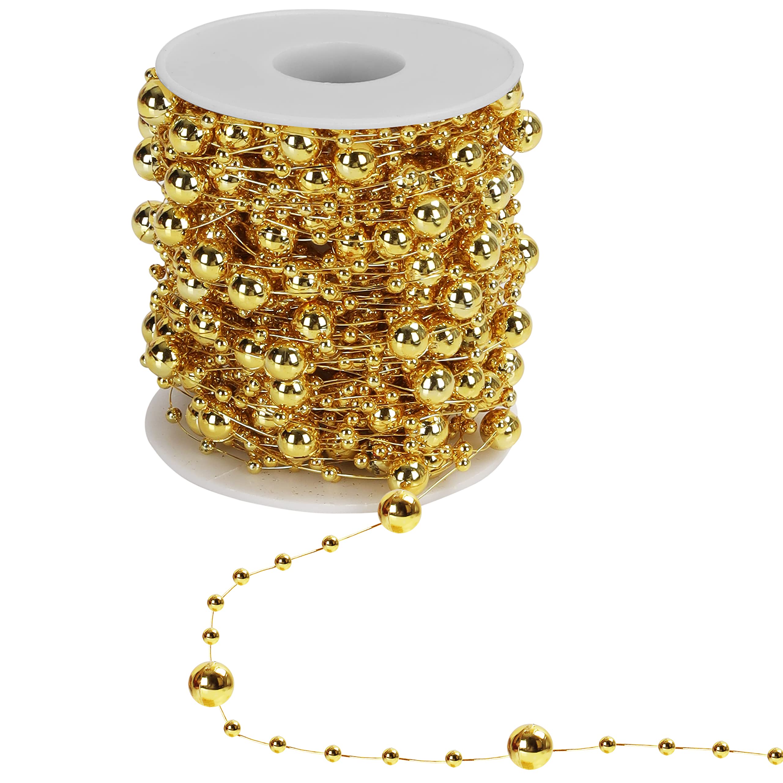 Belle Vous Christmas Gold Bead Garland - 20m / 65.6ft Xmas Bead Chain for Table Decorations and Christmas Tree Decorations, Jewellery Making, DIY Art & Craft & Party Decor