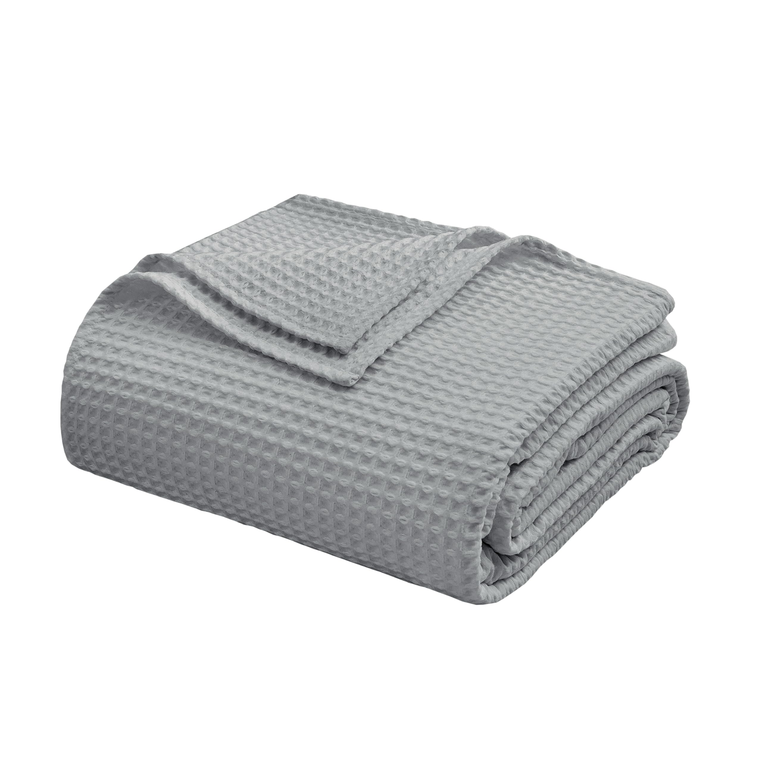 Photo 1 of 100% Egyptian Cotton Waffle Weave Throw Blanket for Bed Couch Sofa Home Decor, Soft Lightweight Bed & Couch Blanket for All Seasons (Light Grey - Twin Size - 66 * 90")