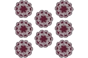 Phantomon 8 Inch Doilies Crochet Round Lace Doily Handmade Placemats 100% Cotton Crocheted Coasters, Flower Design, Pack of 8 (Burgundy)