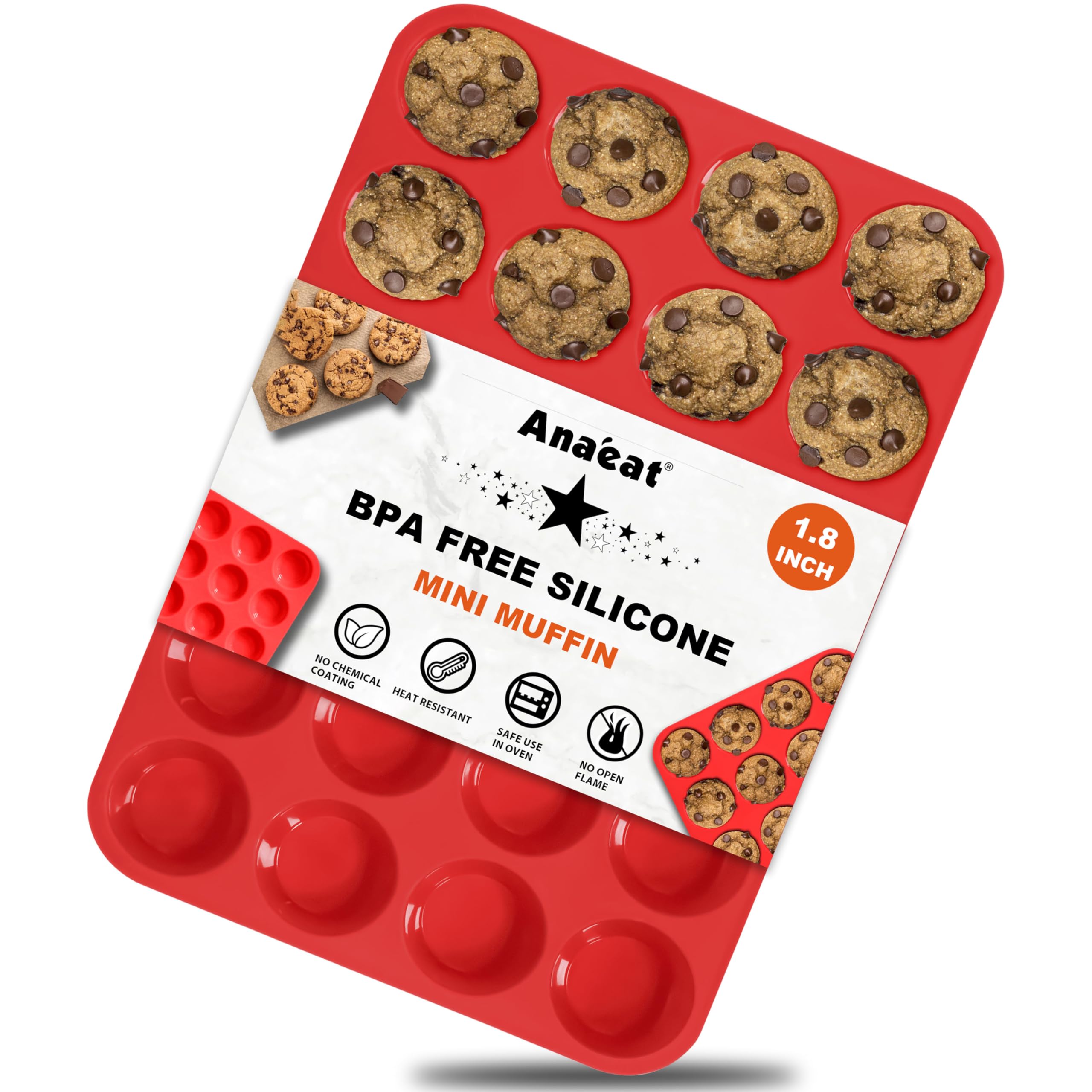 Anaeat Silicone Muffin Pan - Mini 24 Cups Cupcake Tray, Non-Stick Silicone Baking Molds for Making Muffin Cakes, Cupcake, Chocolate, Bread, Tart and Desserts, Just Pop Out