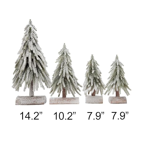 VGIA 4PCS MINI CHRISTMAS TREE SMALL SEPARATE SPRAY SNOW CHRISTMAS TREE WITH WOODEN BASES FOR TABLETOP WINTER VILLAGE HOLIDAY DECORATIONS