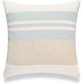 Hofdeco Beach Coastal Decorative Pillow Cover ONLY for Couch, Sofa, or Bed, Light Blue Tan Taupe Color Blocked Stripe, 18"x18"