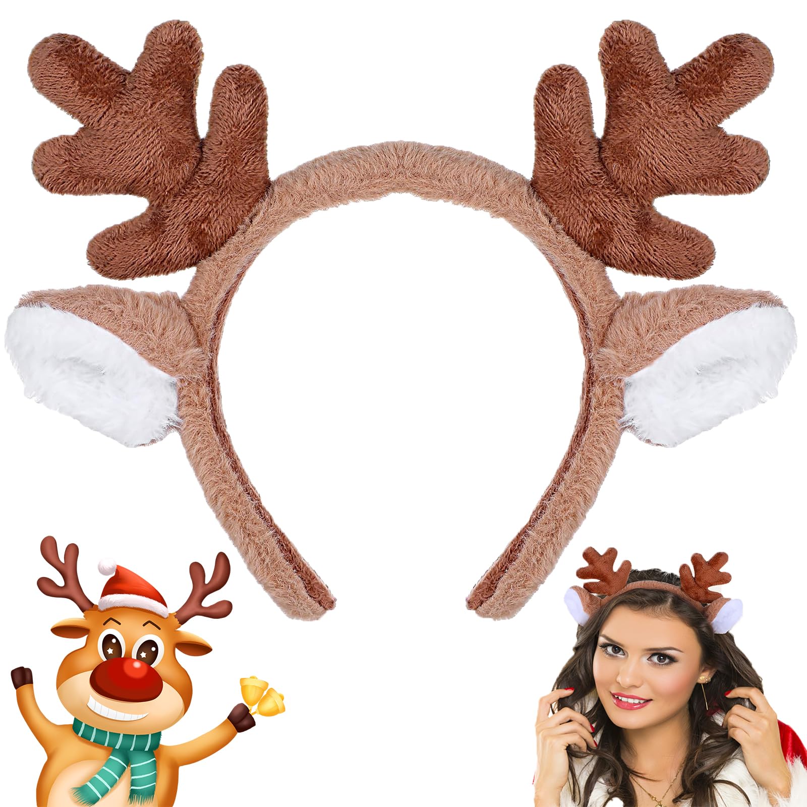 Deer Antler Christmas Headband for Adults and Kids - Realistic Animal Ears for Christmas Decorations (Brown)