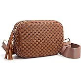 MEISEY Trendy Woven Checkered Crossbody Bag for Women，PU Leather Checkered Clutch Purses Underarm Shoulder Handbag