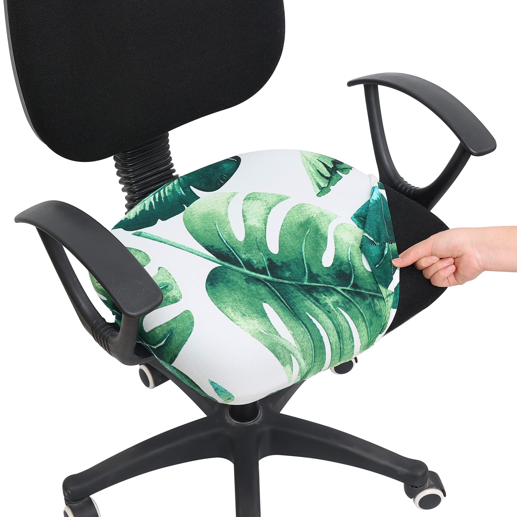 Photo 1 of Smiry Printed Office Computer Chair Seat Covers, Stretch Fit Universal Desk Rotating Chair Cover Washable Removable Seat Cushion Protectors - Green