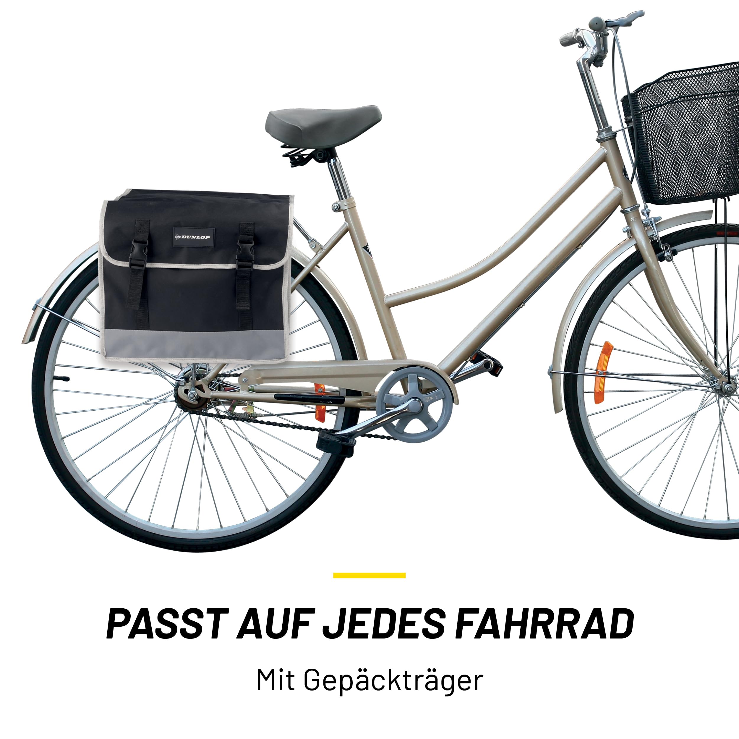 DUNLOP Fahrradtasche Doppel Wasserdicht - Gepäckträgertasche 36x30x12cm - Nylon Fahrradtaschen mit Reflektierenden Streifen für Sicherheit - Klettverschluss Einfach - Schwarz 4
