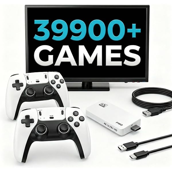 Console de jeu rétro sans fil K8 avec 40 000 jeux classiques intégrés, sortie TV HDMI 4K, double contrôleur sans fil 2,4G, clé de jeu nostalgique 64G – acheter aux petits prix