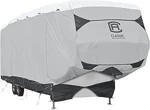 Classic Accessories Over Drive SkyShield Deluxe 5th Wheel Trailer Cover, Fits 41' - 44' Trailers - Water Repellent RV Cover (80-367-102001-EX)