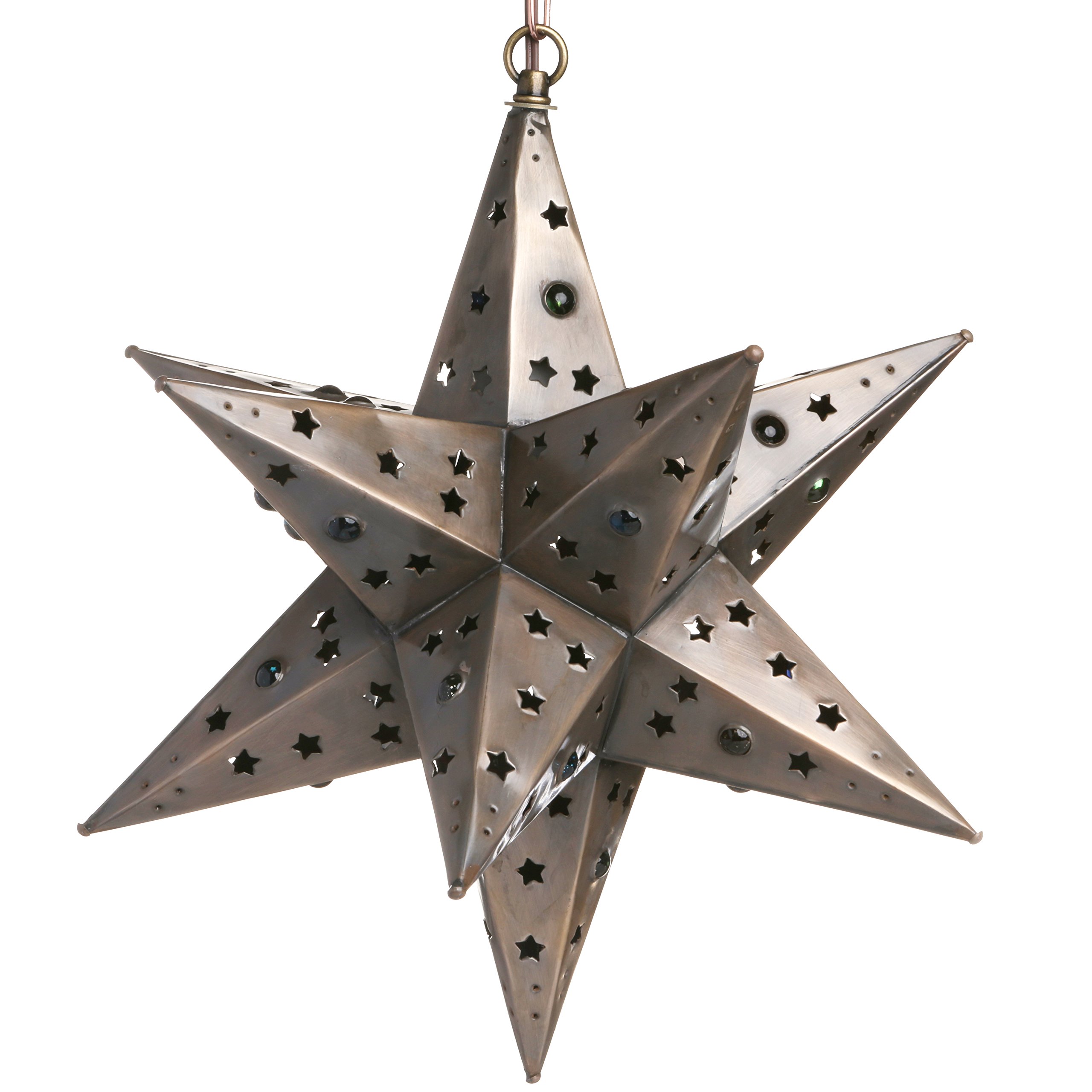 Photo 1 of 16 Inch Mexican Hanging Tin Star Light - Star Cut with Marbles