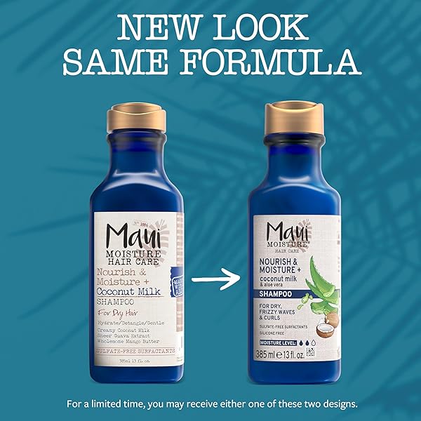 MAUI MOISTURE NOURISH & MOISTURE + COCONUT MILK SHAMPOO TO HYDRATE AND DETANGLE CURLY HAIR, LIGHTWEIGHT DAILY MOISTURIZING SHAMPOO, VEGAN, SILICONE & PARABEN-FREE, 13 FL OZ