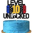 Level 10th Unlocked Sign Cake Topper Happy 10th Birthday Level Up Tenth Cake Decorations for Video Game Controller Themed Boy Girl Bday Party Supplies Double Sided