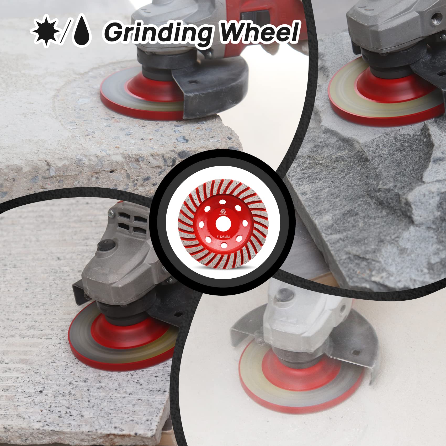 FOCSTOL Diamant Schleiftopf - 125mm x 22,23mm Turbo Reihe Schleifscheibe für Beton Granit Marmor Mauerwerk Künstlicher Stein für Winkelschleifer 4