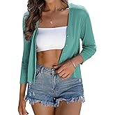 iClosam Womens Summer Lightweight Cropped Cardigans 3/4 Sleeve Knit Shrug V Neck Button Down Cardigans Sweaters