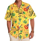 Cinco De Mayo Shirts for Men Mexico Short Sleeve Button Down 5 De Mayo Bowling Shirt Sombrero Hats Graphic Tops