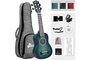 WINZZ HAND RUBBED Series - 21 Inches Soprano Ukulele Vintage Hawaiian Uke with Online Lessons, Bag, Tuner, Strap, Extra Strings, Fingerboard Sticker, Dark Hunter Green