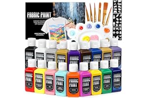 TMOL Fabric Paint Set - Permanent & Washer Safe, 18 Vibrant Colors, in Bottles (60ml/2oz), Non-Toxic Certified Fabric Paint with Brushes & Stencils, Textile Paint for Clothes, DIY Projects & Art