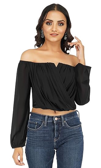 black off the shoulder top v neck