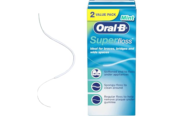 Oral-B Super Floss Pre-Cut Strands, Ideal for Braces, Bridges, and Wide Spaces, 50 Count Pack (2 Pack)