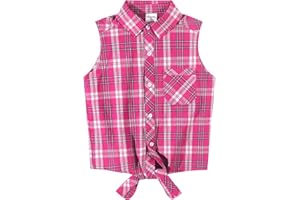 Noomelfish Girls Sleeveless Button Down Shirt Tie Knot Blouse Tank Tops (5-12 Years)