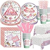 HIPVVILD Sleepover Party Supplies For Girls - Pajama Party Decorations Tableware, Paper Plate, Cup, Napkin, Tablecloth, Cutlery, Straw, Sleep Over Theme Slumber Party Decorations Dinnerware | Serve 24
