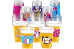 CUPLOOV 90s Theme Party Decoration Cups, 50 Pcs 16 OZ Disposable Plastic Cups for Retro Music Hip Hop Throwback Dance Back to 90's Birthday Party Favor Supplies
