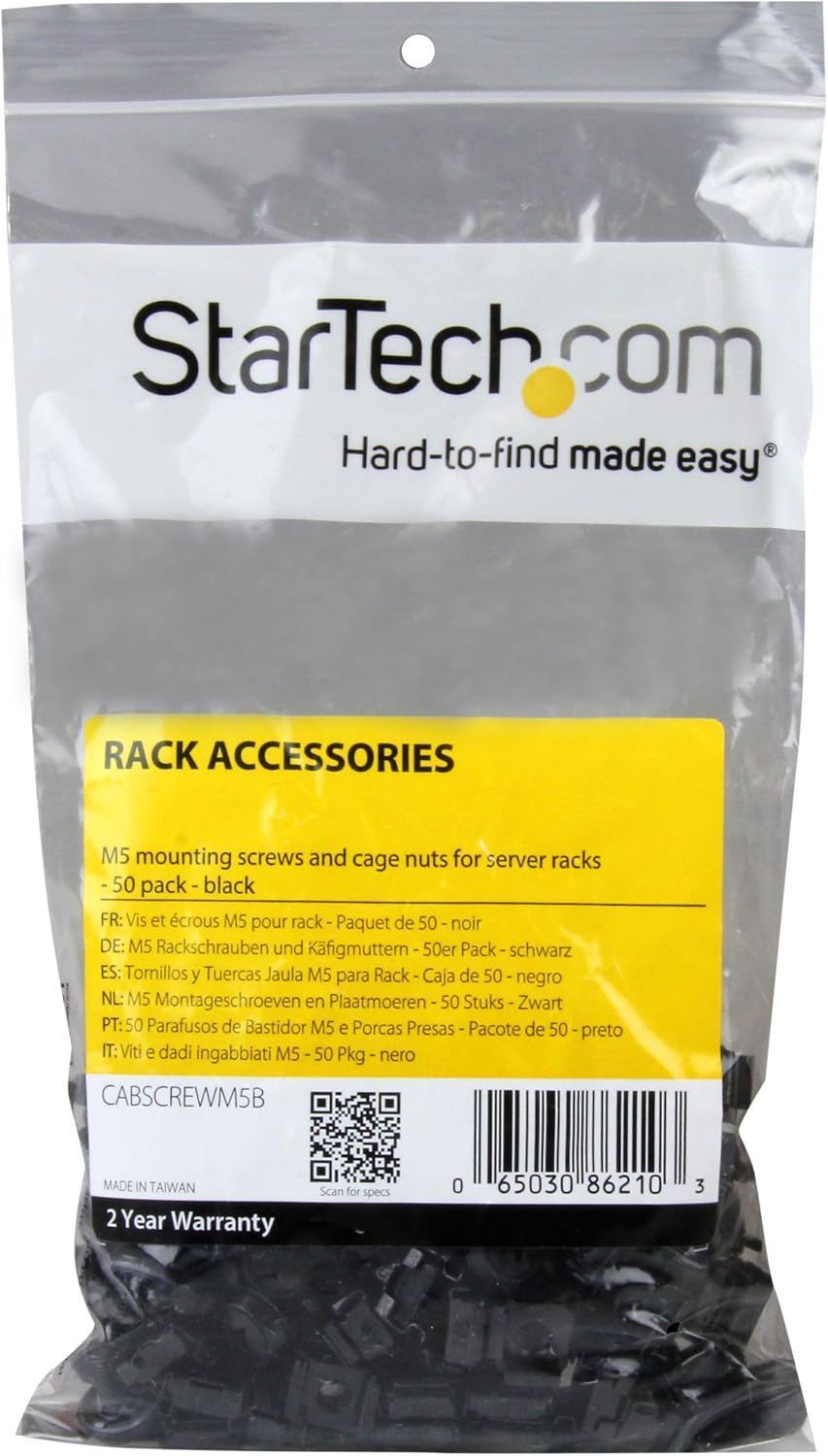 StarTech.com M5 Cage Nuts and Screw - 12 mm Rack Screws and Cage Nuts - 50 Pack - Black - Replacement Serve Rack Screws (CABSCREWM5B) - Image 3