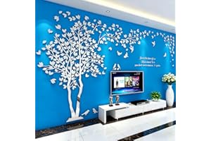 Family Tree Wall Decor Decals - DIY 3D Tree of Life Wall Art Large Decal Stickers Silver Decor Living Room Mural for Bedroom 