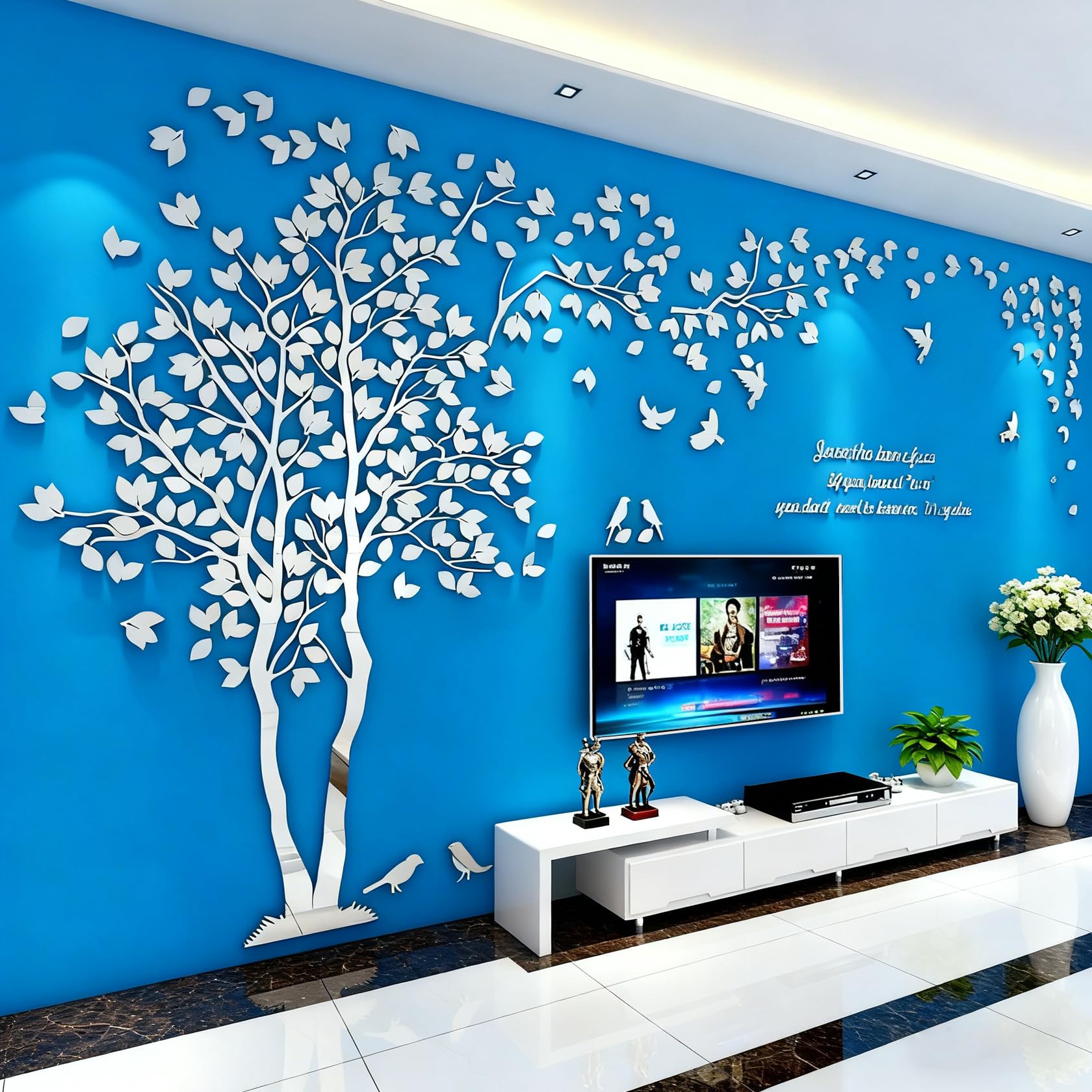 3D DIY Tree Wall Sticker Large Family Bird and Tree Wall Decal Art Mural Stickers Home Decor for Living Room Bedroom Home Decoration TV Backdrop Wall