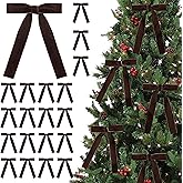 SIMISI RIBBON 24 Pcs Brown Velvet Bows Christmas Tree Ornaments Vintage Ribbon Bow for Tree Garland Wreath Rustic Crafts Gift Indoor Outdoor Xmas Decorations